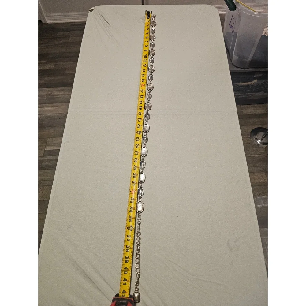 Silver Tone Chain Belt 42 Inch Adjustable Oval Link Medallion Boho